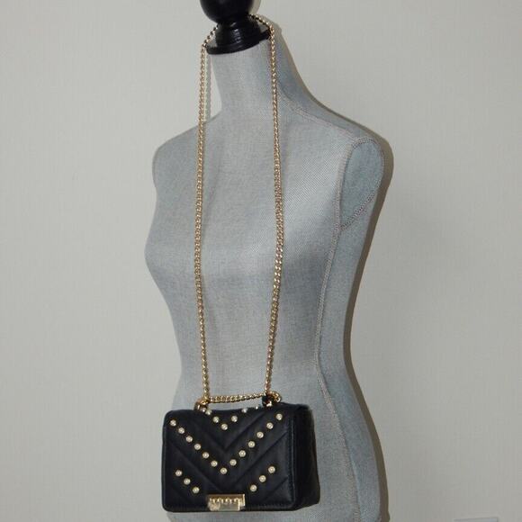 ZAC POSEN SOFT EARTHETTE Pearl Lady Chevron Quilted Chain Shoulder Bag Black NWT - Picture 3 of 14